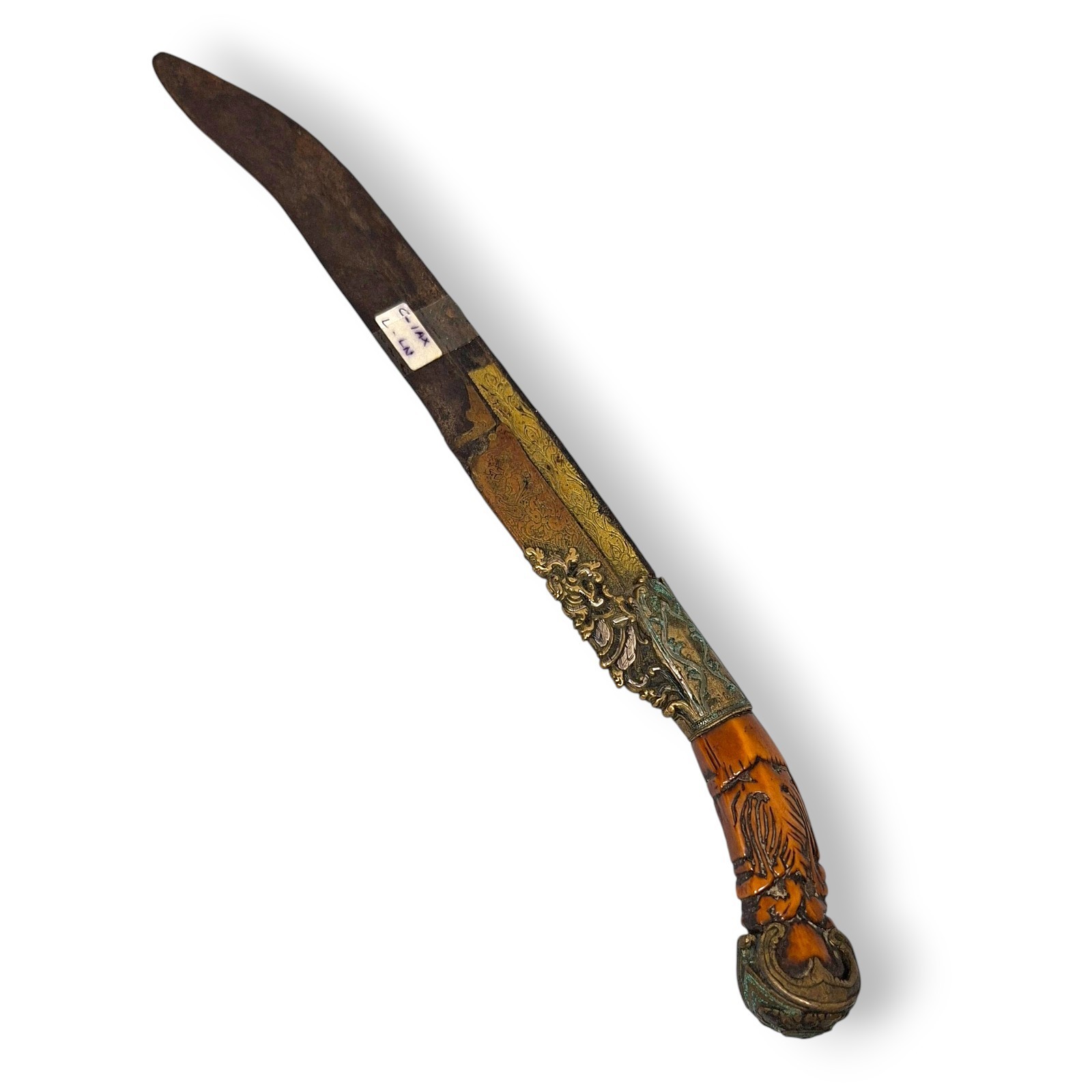 Antique Sri Lankan Piha Kaetta Dagger Knife – Kandyan Gilt Inlaid Spine, Carved Antique Sri Lankan Piha Kaetta Dagger Knife – Kandyan Gilt Inlaid Spine, Carved