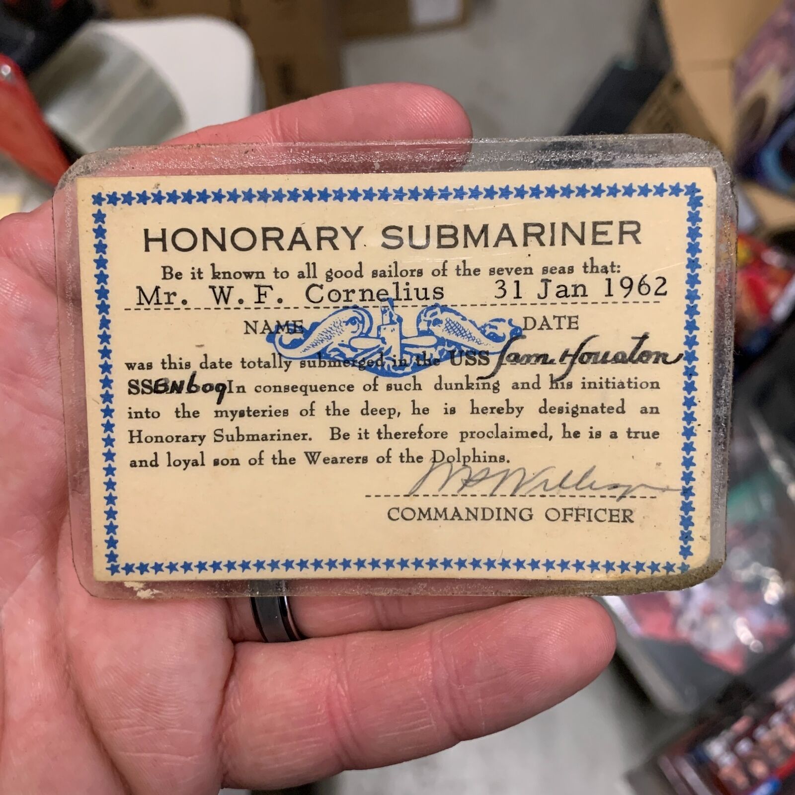 Vintage c.1960s USS Sam Houston SSBN-609 Submarine Honorary Submariner Card
