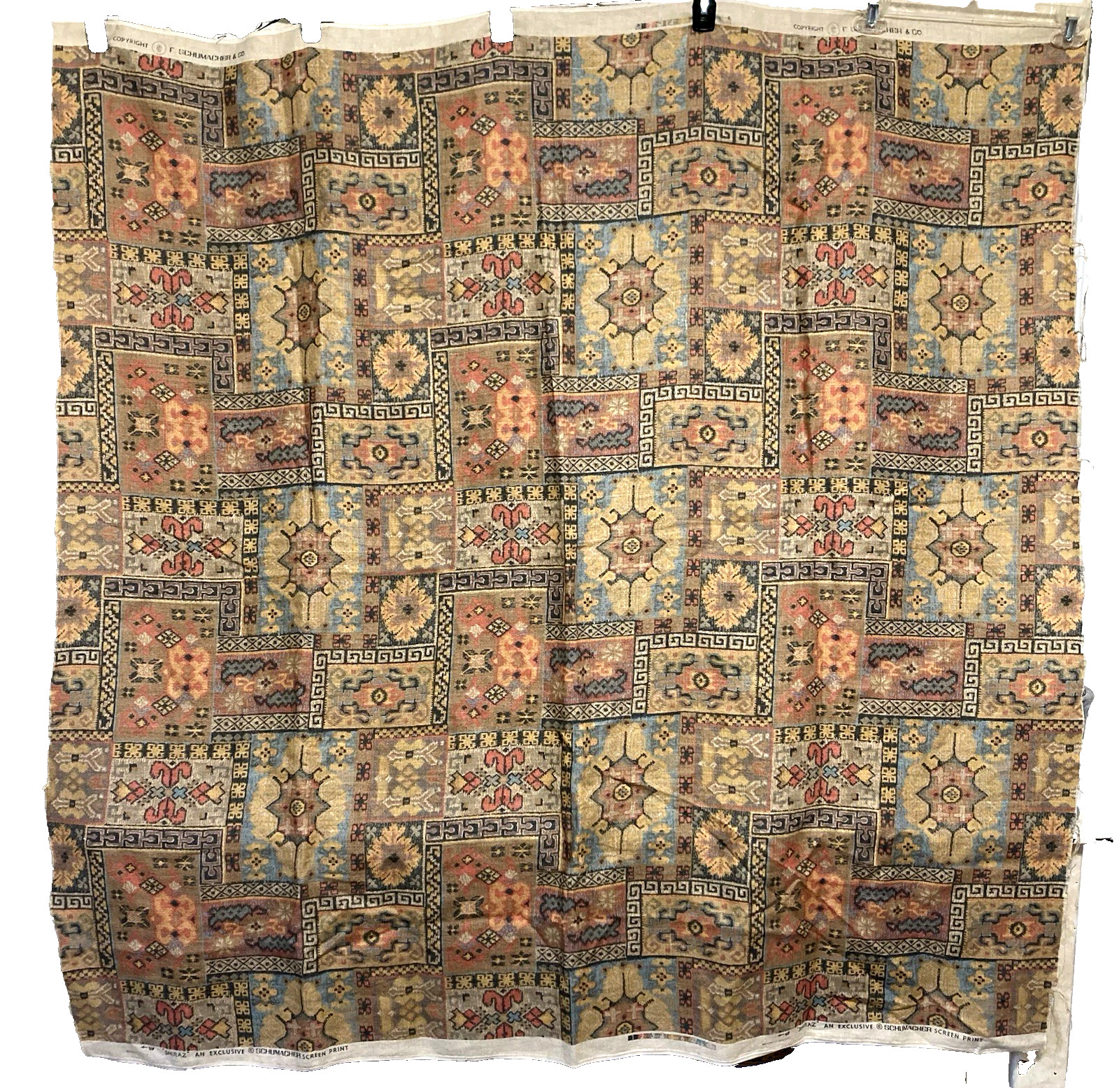 F Schumacher & Co Shiraz Fabric 56x56 Persian Rug Print Decorator Remnant NOS F Schumacher & Co Shiraz Fabric 56x56 Persian Rug Print Decorator Remnant NOS