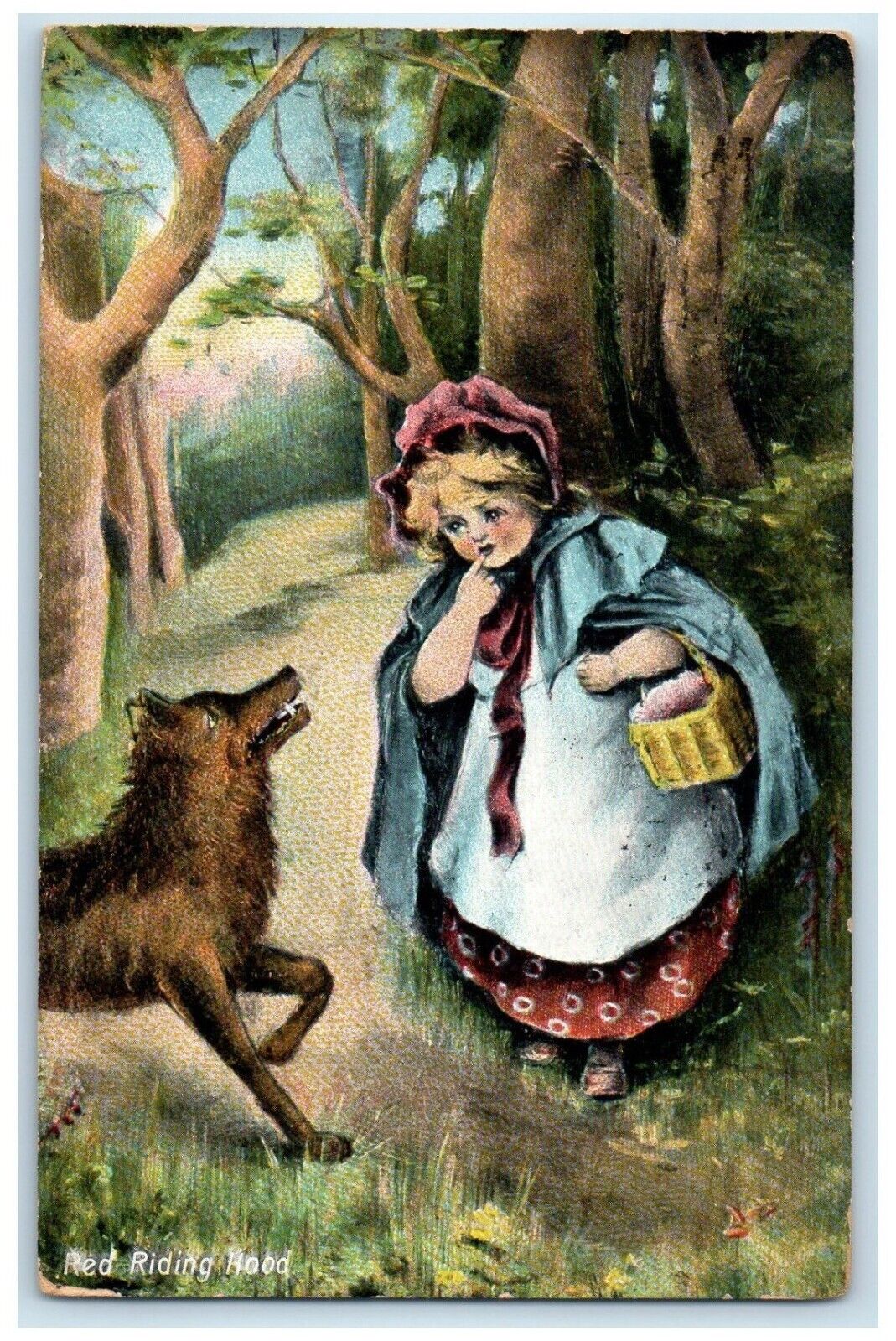 1910 Red Riding Hood Dog Forest Scene Lima Ohio OH Posted Antique Postcard