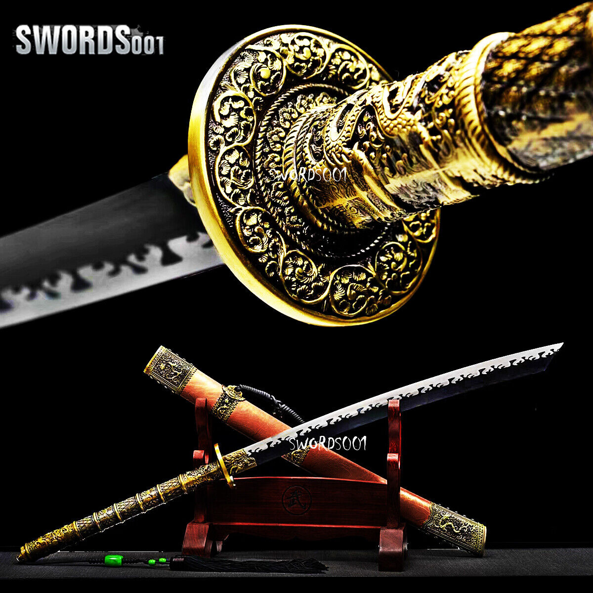  Long Handle Sword Chinese Emperor Broadsword Tiger Engraved Carbon Steel 43''
