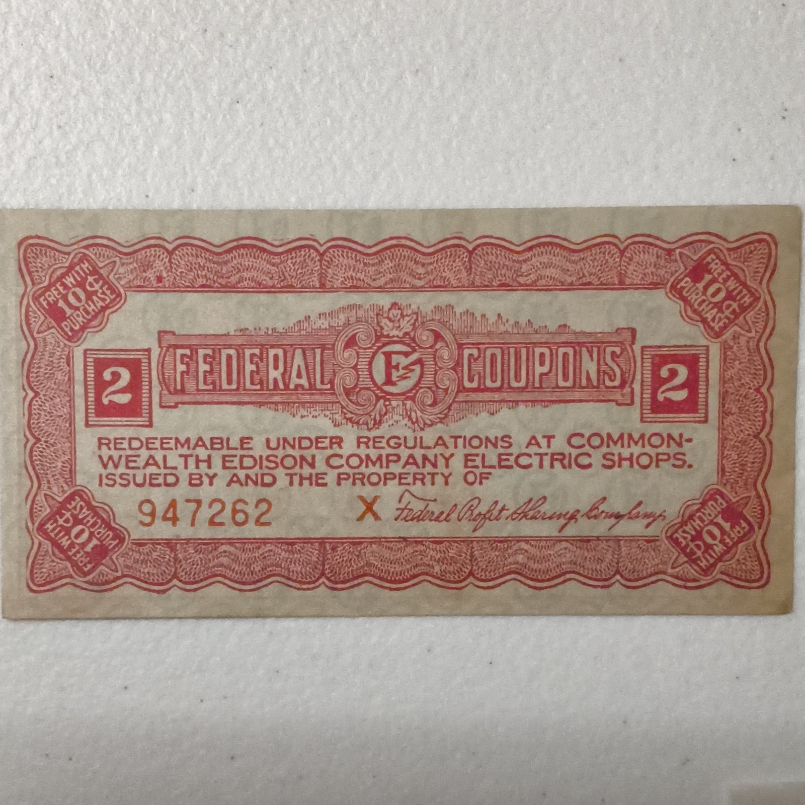 Vintage 1920's Commonwealth Edison Company Federal Cupons Vintage 1920's Commonwealth Edison Company Federal Cupons