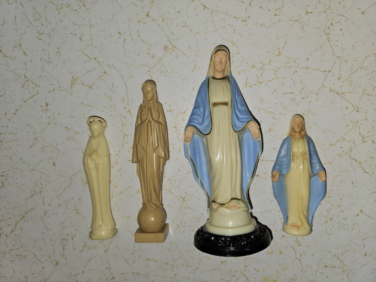 Lot 4 Vintage Plastic Statues of Virgin Mary Madonna 1 Marked Hartland Plastics