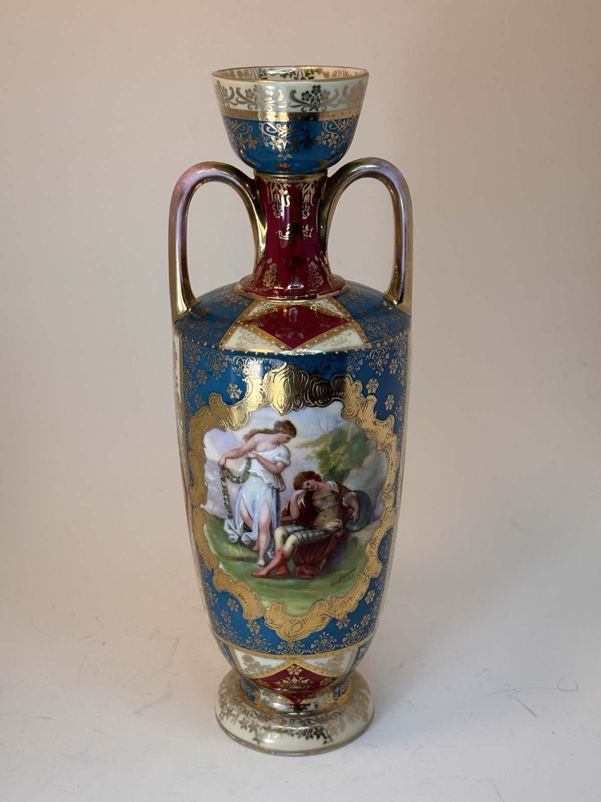 Antique 19th century Austrian Royal Vienna Double Handled Porcelain Mythological