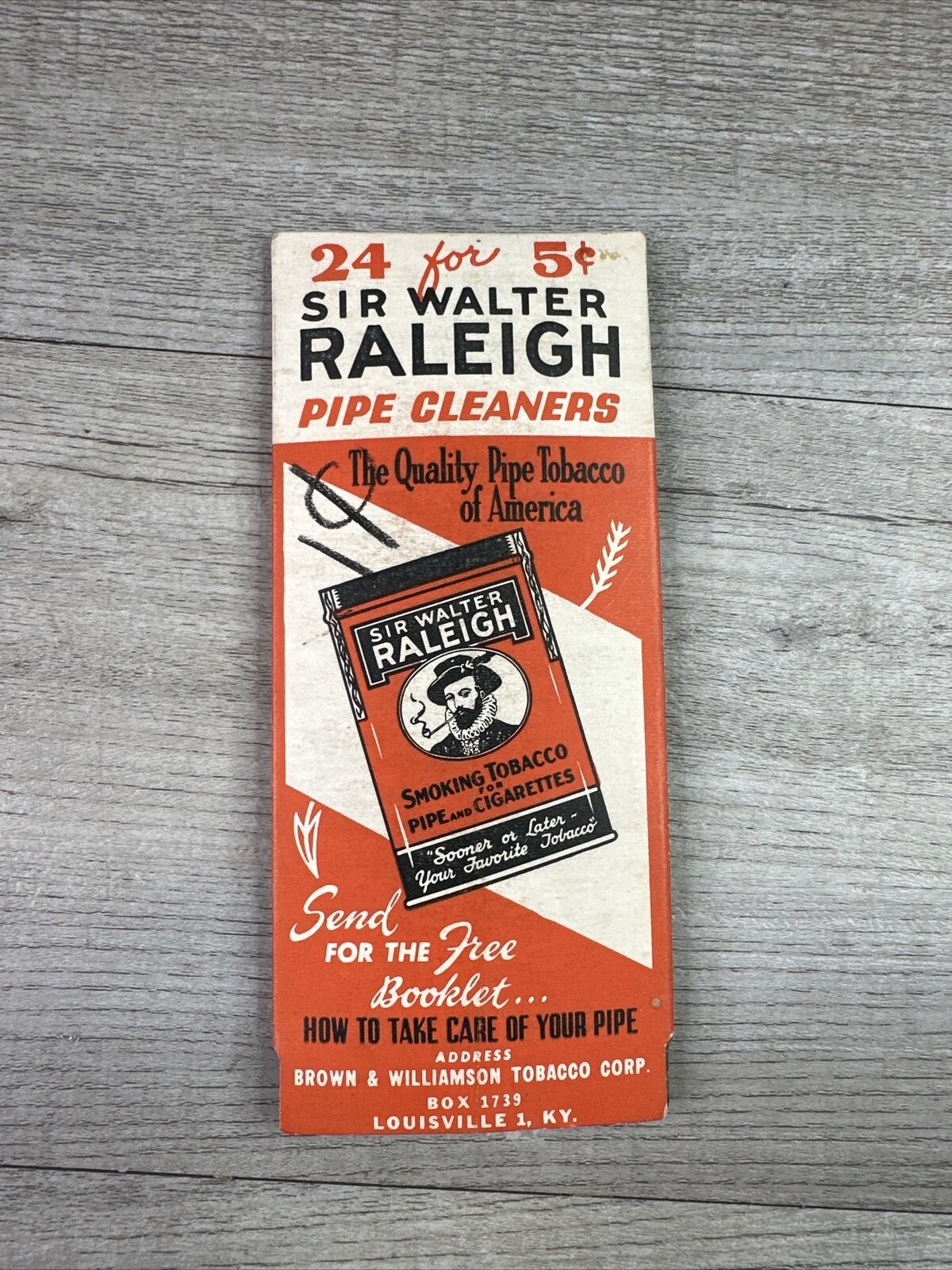 Vintage Sir Walter Raleigh Pipe Cleaner Pack Brown & Williamson Co Louisville KY