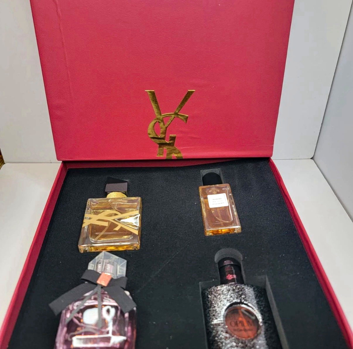 Yves Saint Laurent YSL Perfume Miniature Gift Set in YSL Box, 4 30ml Bottles Yves Saint Laurent YSL Perfume Miniature Gift Set in YSL Box, 4 30ml Bottles