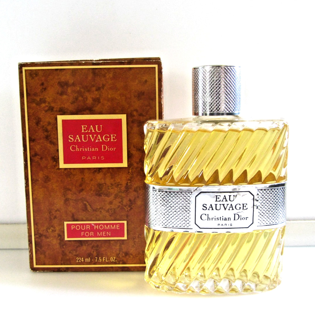 Vintage 1970s Christian Dior Eau Sauvage 224ml / 7.5 oz Splash Burl "Wood" Box
