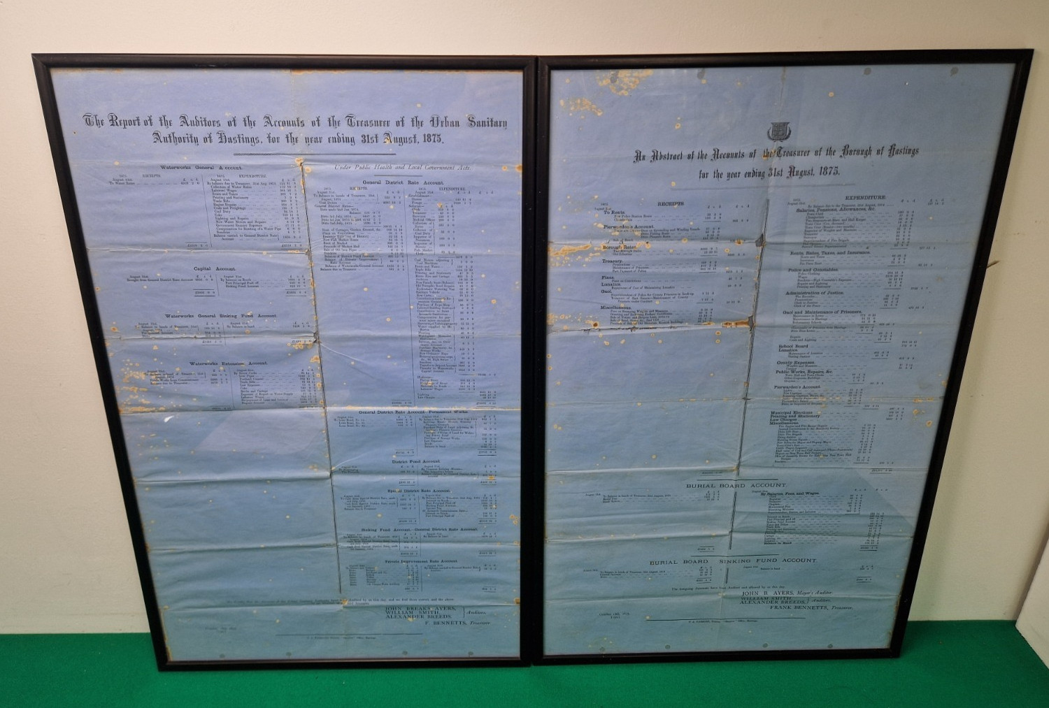 Pair of Large Framed Antique 1885 Borough of Hastings Accounts Ephemera Pair of Large Framed Antique 1885 Borough of Hastings Accounts Ephemera