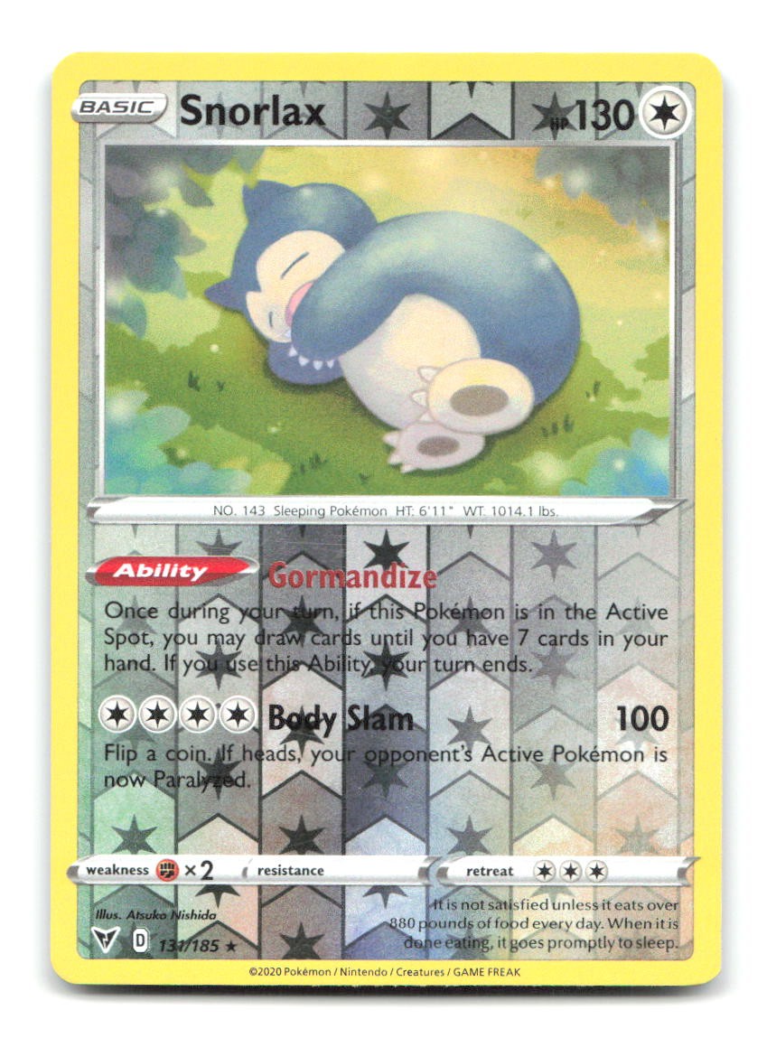 Snorlax 131/185 VIV Pokemon Reverse Holo MP Snorlax 131/185 VIV Pokemon Reverse Holo MP
