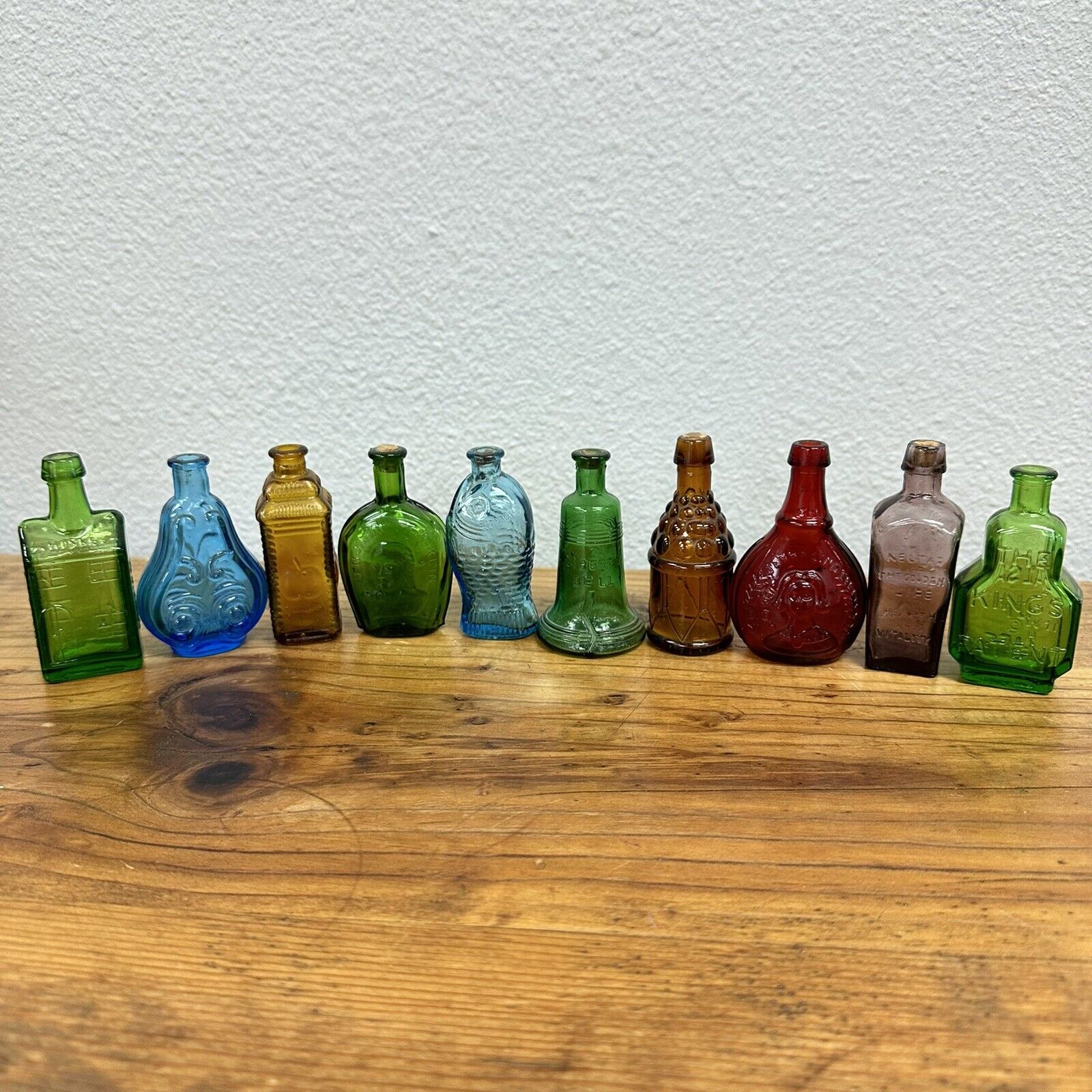 Lot 10 Vintage Wheaton /other Miniature Glass Bottles Ben Franklin, Liberty Bell