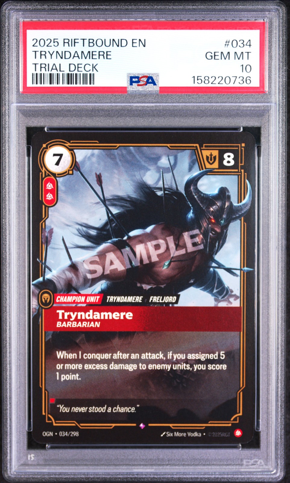 2025 RIFTBOUND: LEAGUE OF LEGENDS TRIAL DECKS #034 TRYNDAMERE - BARBARIAN PSA 10 2025 RIFTBOUND: LEAGUE OF LEGENDS TRIAL DECKS #034 TRYNDAMERE - BARBARIAN PSA 10