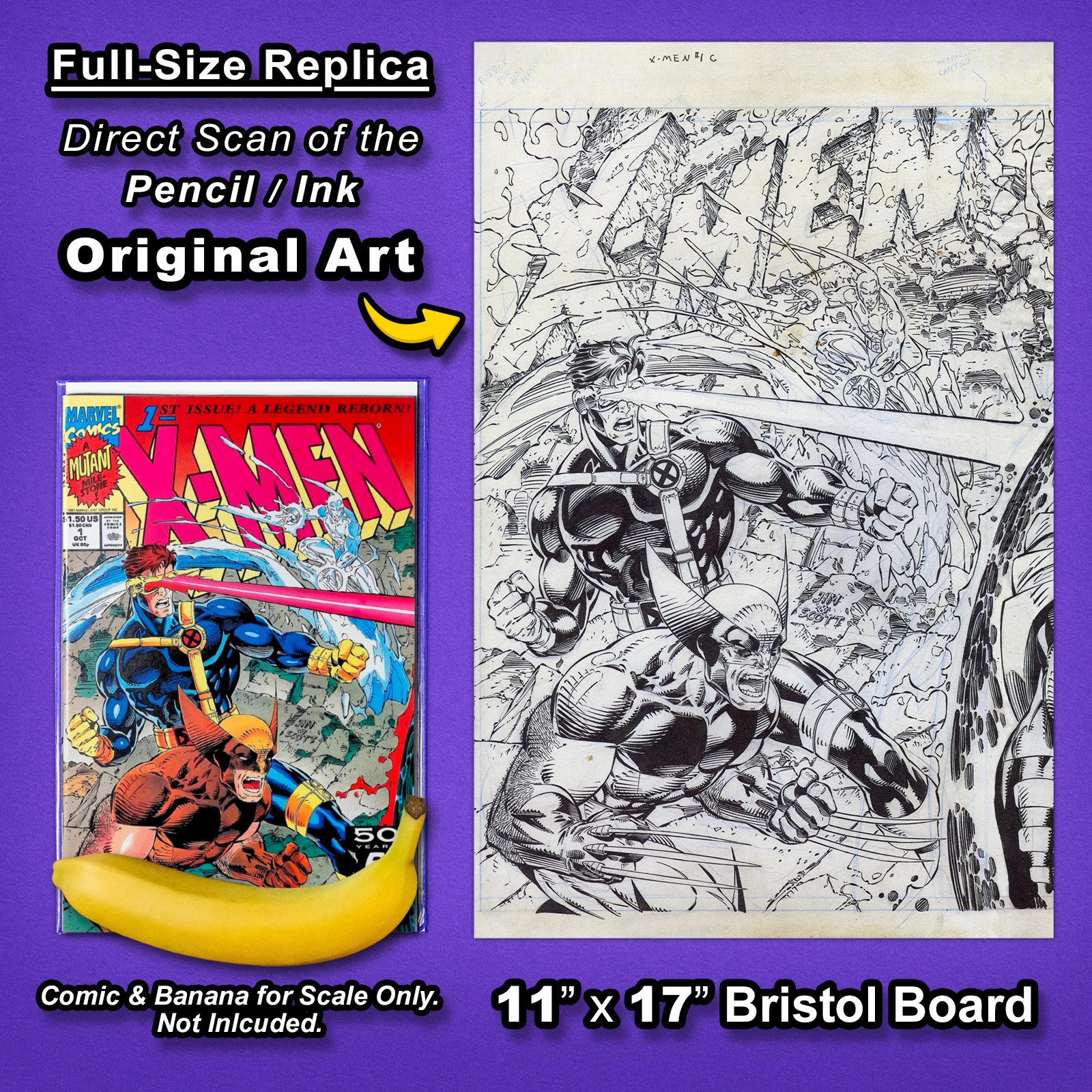 X-MEN #1 (1991 Cover C) Connecting Art 🔥 JIM LEE 11"x17" Replica Original Art🔥 X-MEN #1 (1991 Cover C) Connecting Art 🔥 JIM LEE 11"x17" Replica Original Art🔥