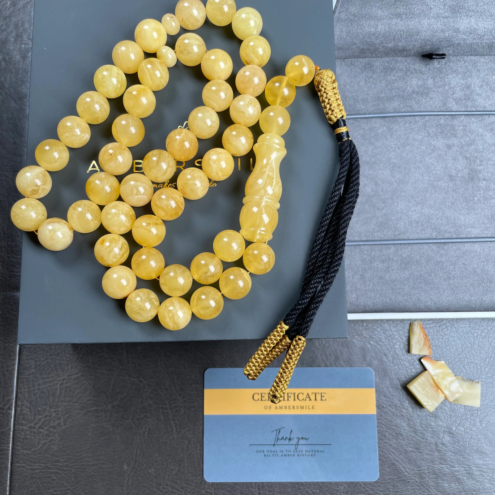 Natural Amber Misbaha Tasbih 45 Prayer Beads 13.2mm 69g