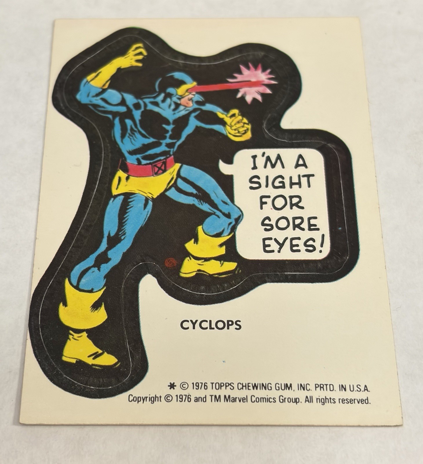 1976 MARVEL SUPER HEROES STICKERS CYCLOPS Rookie Card 1976 MARVEL SUPER HEROES STICKERS CYCLOPS Rookie Card