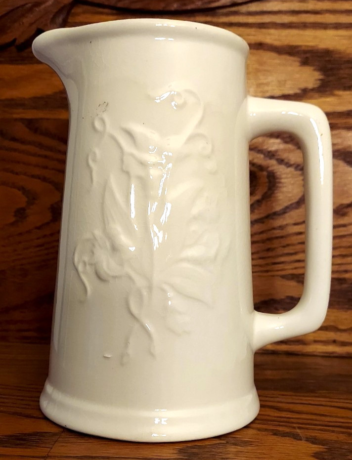 Antique Wm Adams China Real English Ironstone 64oz PITCHER embossed flowers 1950