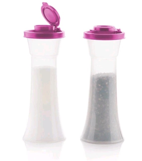 Tupperware Large Hourglass Salt and Pepper Shakers Set New -Magenta- NEW
