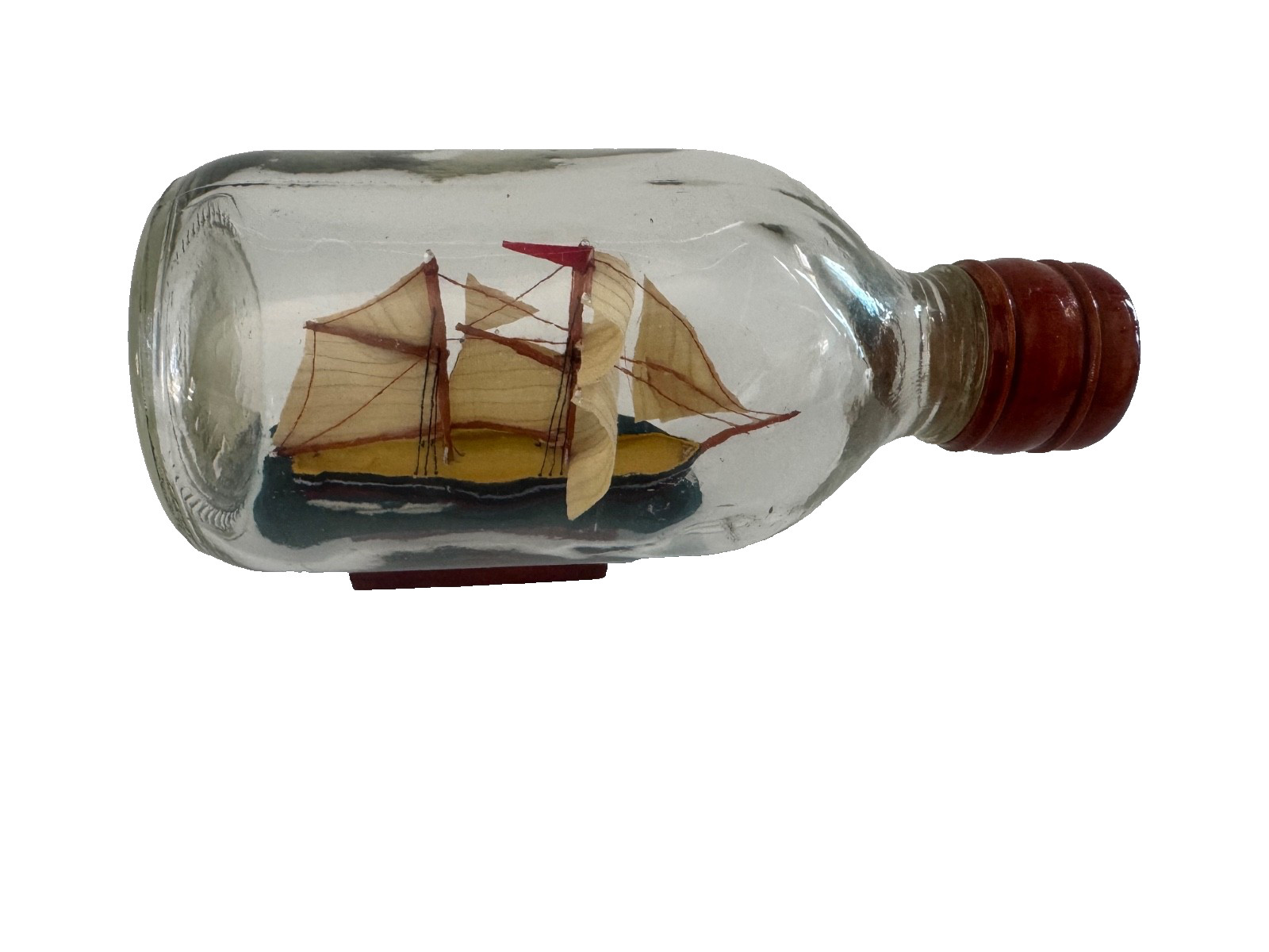 Ship in a Bottle with Wooden Red Cap