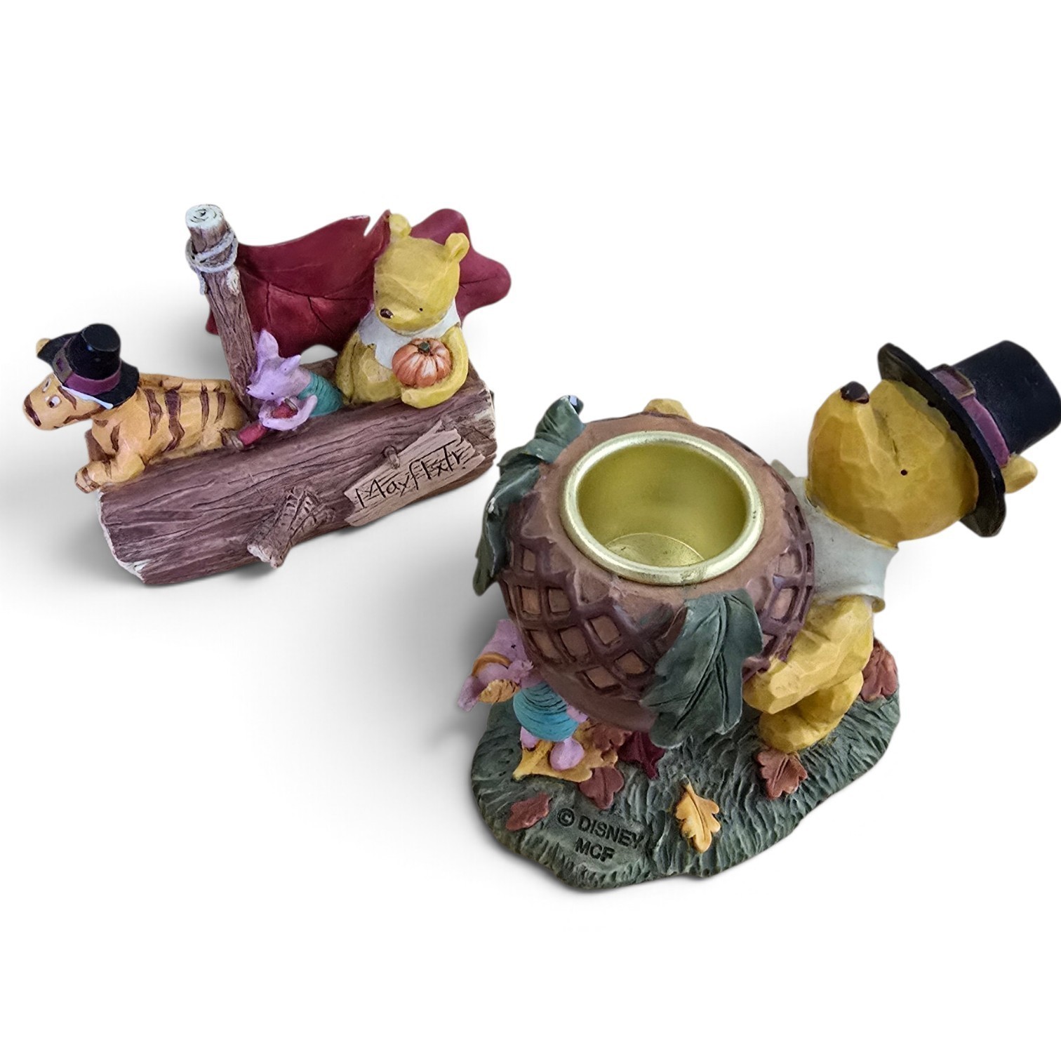 Vintage Disney MCF Classic Winnie the Pooh Fall Candle Holder Figurines Set of 2