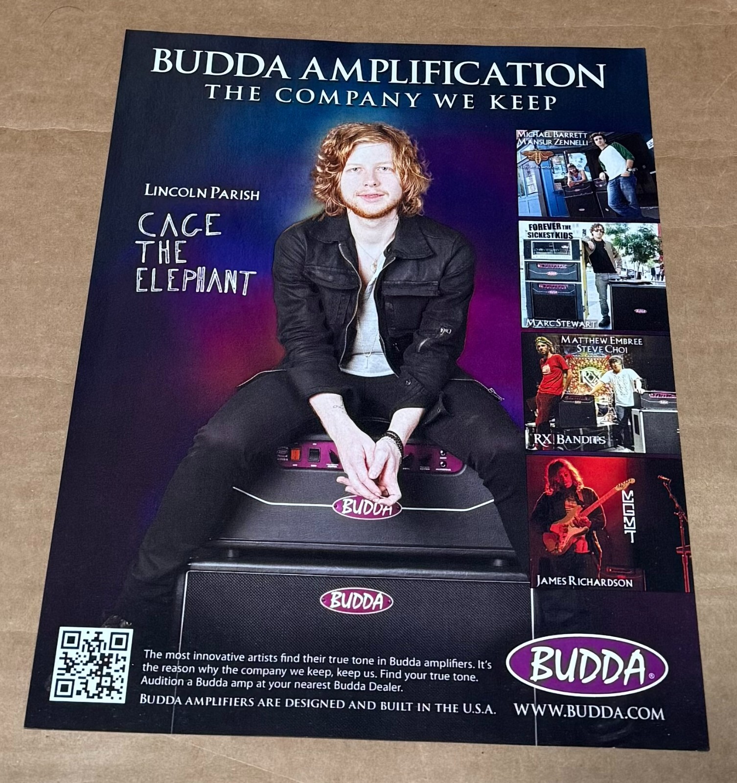 BUDDA AMPS - LINCOLN PARISH of CAGE THE ELEPHANT - 2011 Print Advertisement BUDDA AMPS - LINCOLN PARISH of CAGE THE ELEPHANT - 2011 Print Advertisement