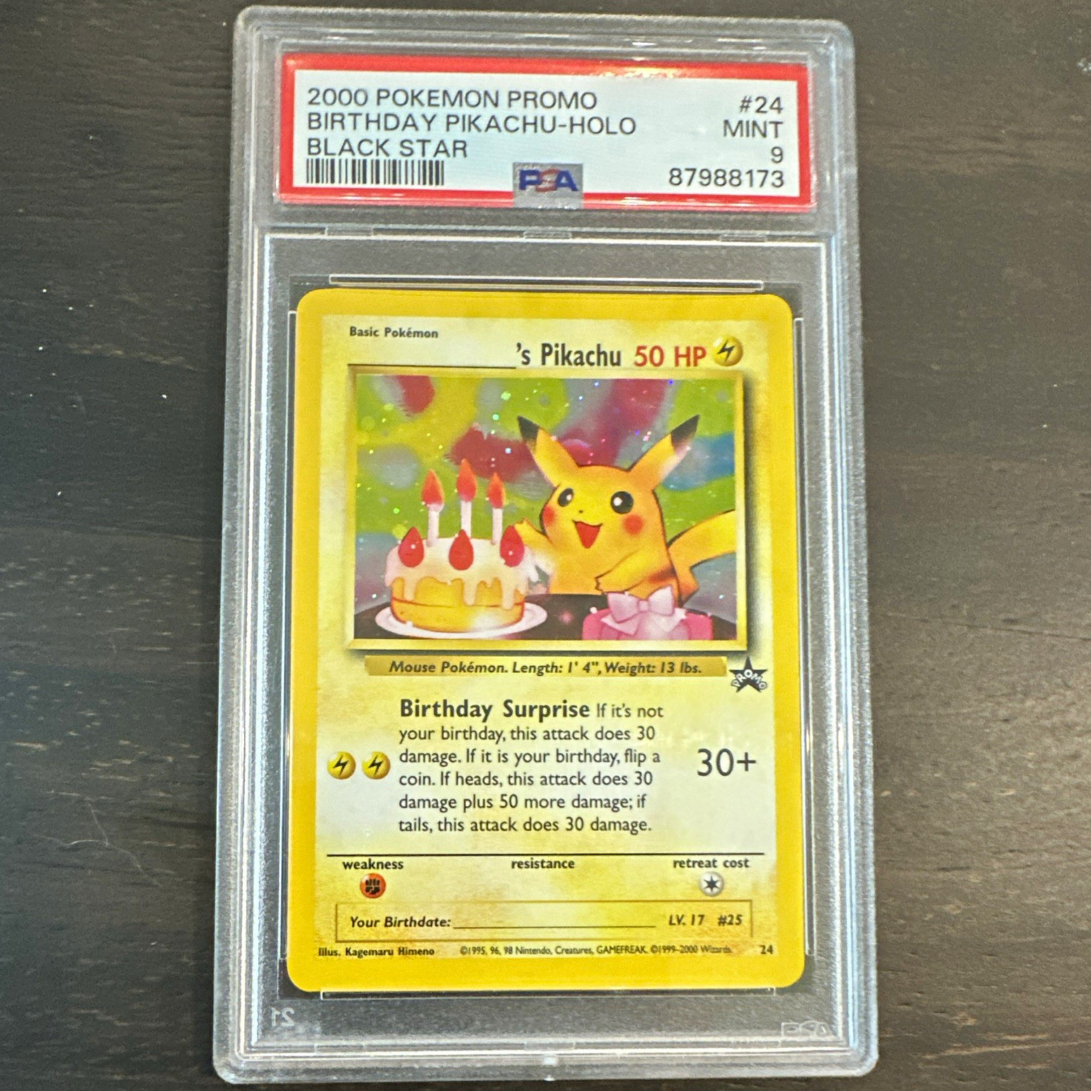 Pokémon 2000 Promo Birthday Pikachu Holo Black Star #24 PSA 9 Pokémon 2000 Promo Birthday Pikachu Holo Black Star #24 PSA 9