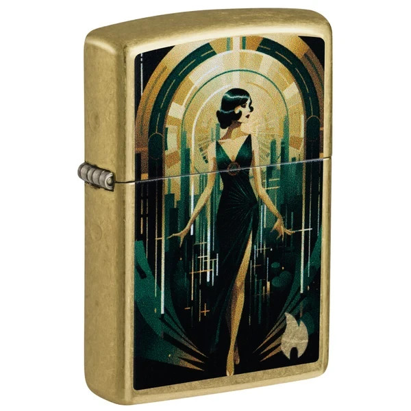 Zippo 47435, Fancy 1920's Flapper Design, Street Brass Finish Lighter, NEW Zippo 47435, Fancy 1920's Flapper Design, Street Brass Finish Lighter, NEW