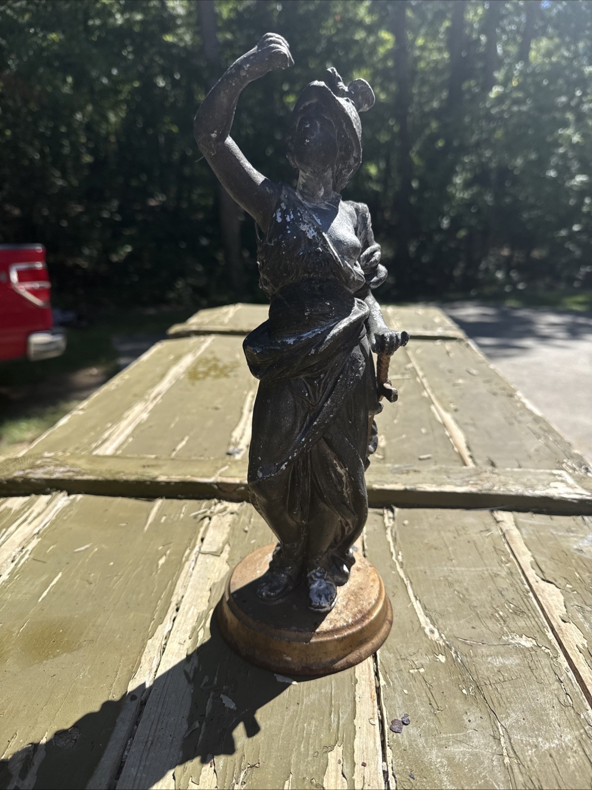 Antique French Style Spelter Metal Statue Allegory of Victory Warrior Lady Antique French Style Spelter Metal Statue Allegory of Victory Warrior Lady
