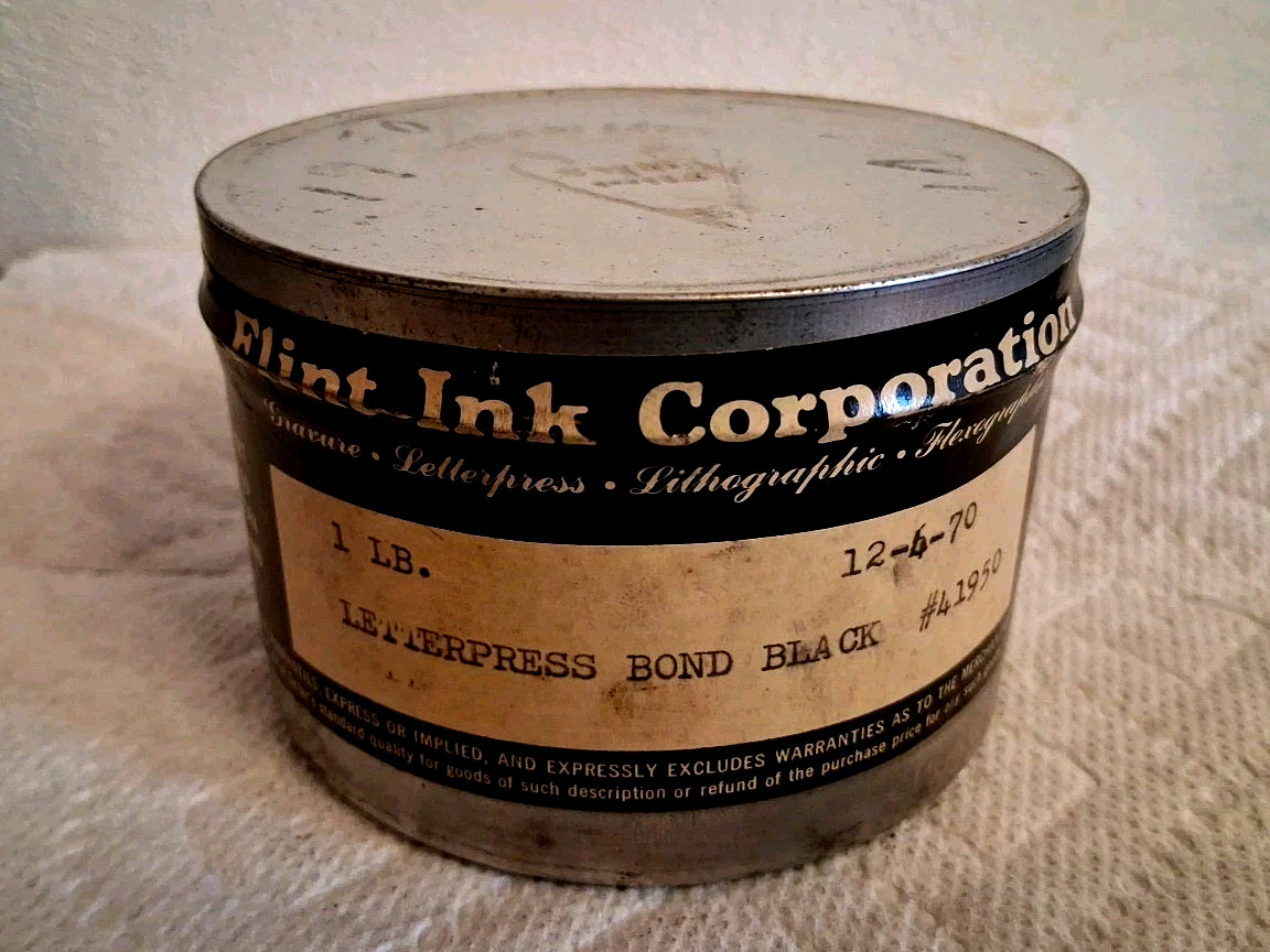 Vintage 1970 "Sealed" Can Flint Inks Letterpress Bond Black 41950 Howard Flint 