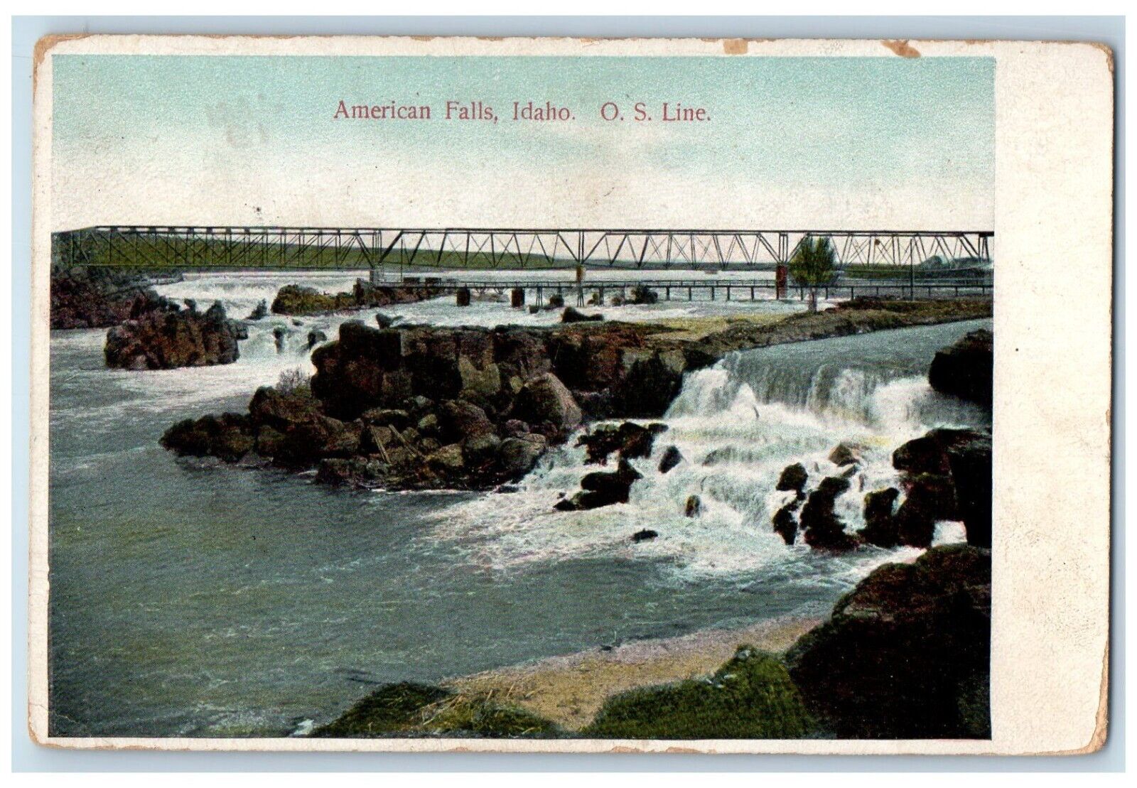 American Falls Idaho Postcard O.S. Line Bridge Lake Cliff 1910 Vintage Antique