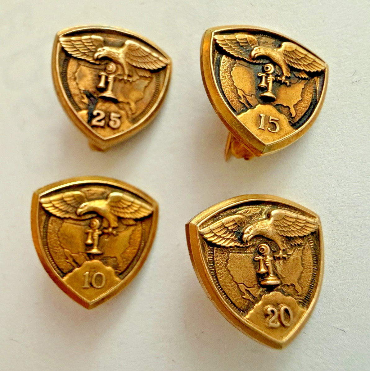 Lot Of 4 Solid Gold Western Electric Employee Pins 10, 15 ,20,25 Years Service Lot Of 4 Solid Gold Western Electric Employee Pins 10, 15 ,20,25 Years Service
