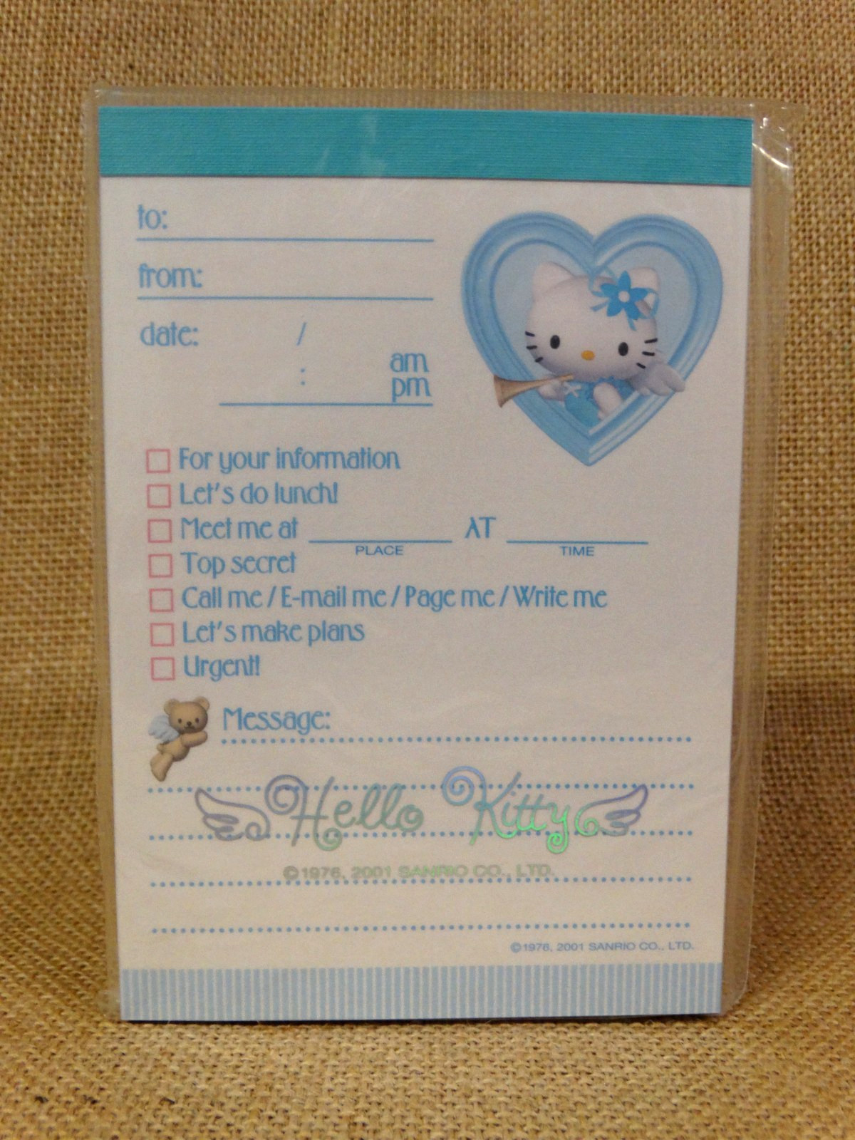 Vintage 2001 Sanrio Hello Kitty Message Pad ~Blue Angel Memo Notepad Paper~ New