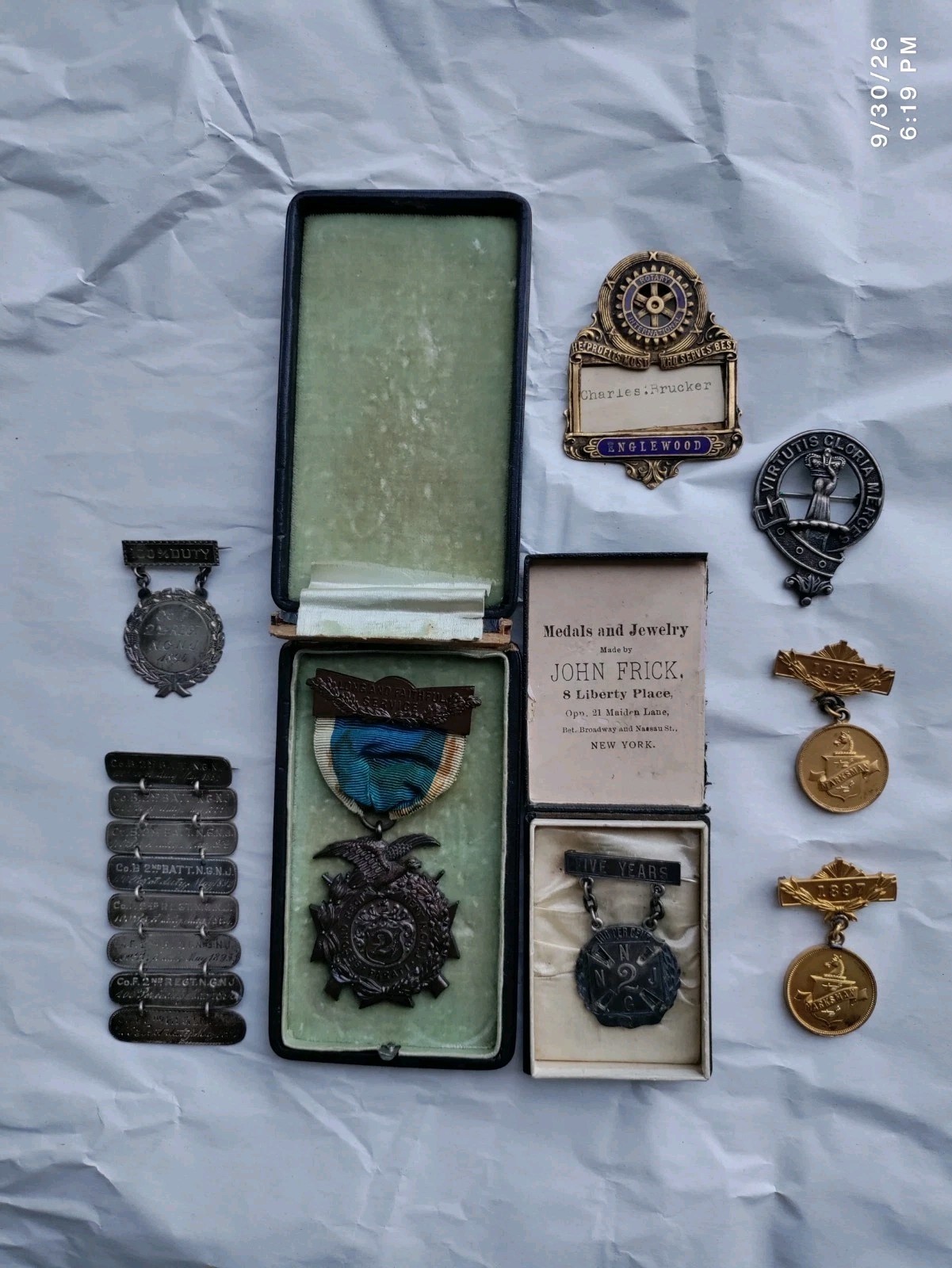 Antique New Jersey NJ National Guard 2nd Regiment Service Medal Lot Silver 1890s