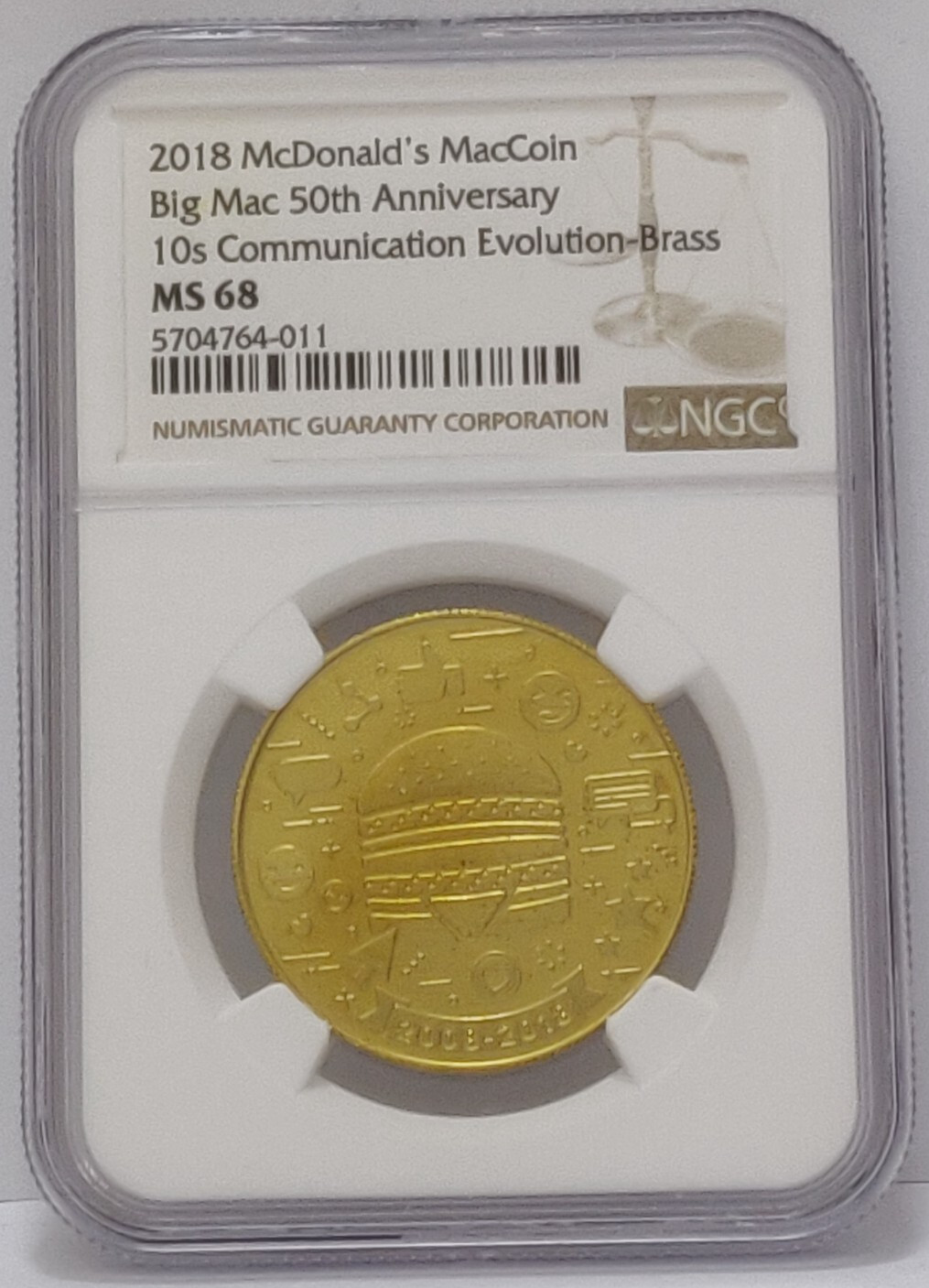 2018 MCDONALDS MAC COIN BIG MAC 50TH ANNIVERSARY NGC MS 68