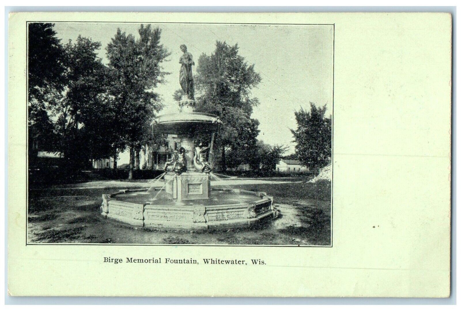 c1905 Birge Memorial Fountain Whitewater Wisconsin WI Unposted Antique Postcard