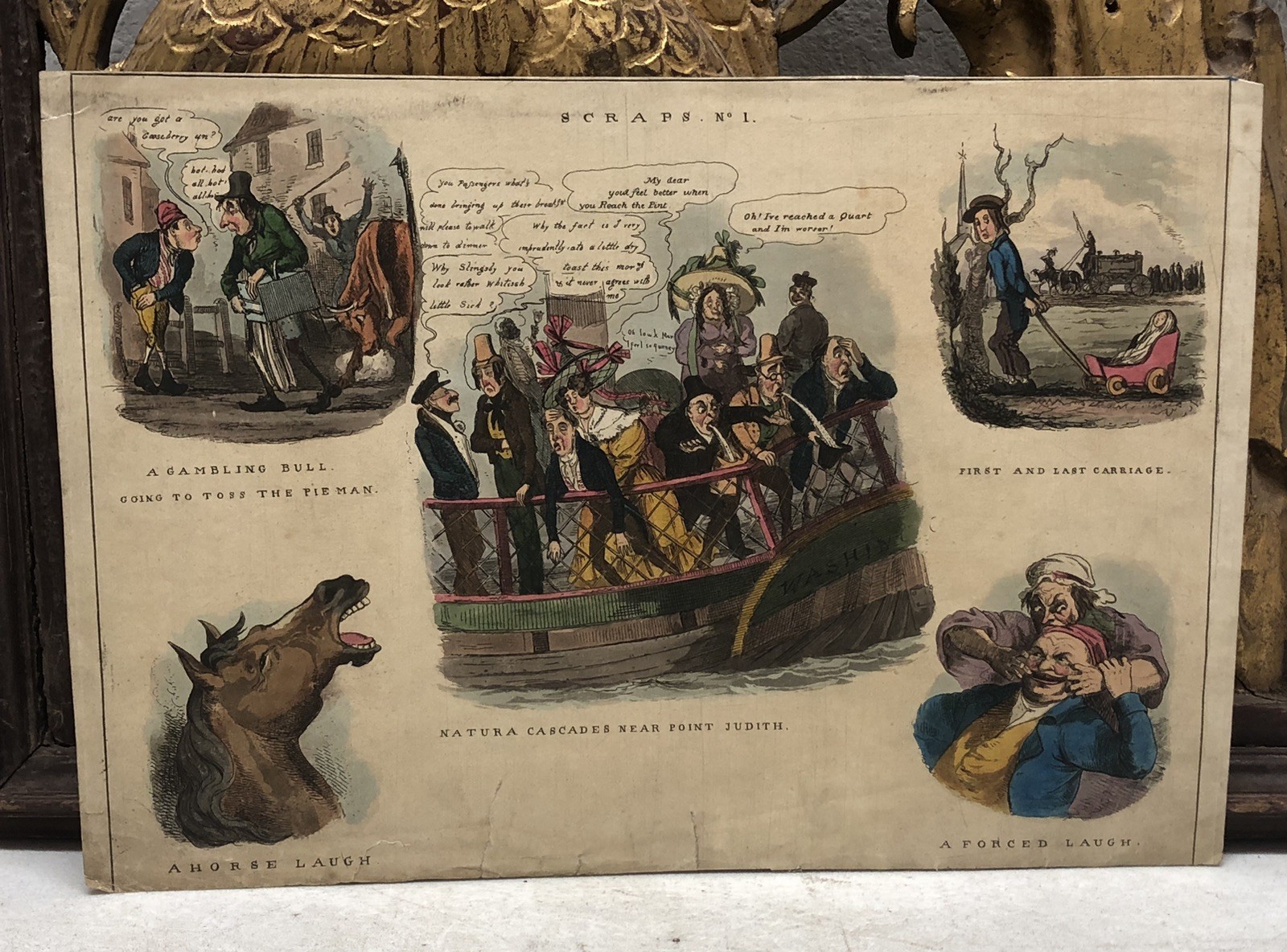 Hand Colored Antique Humorous Print "SCRAPS No. 1" - L20 Hand Colored Antique Humorous Print "SCRAPS No. 1" - L20