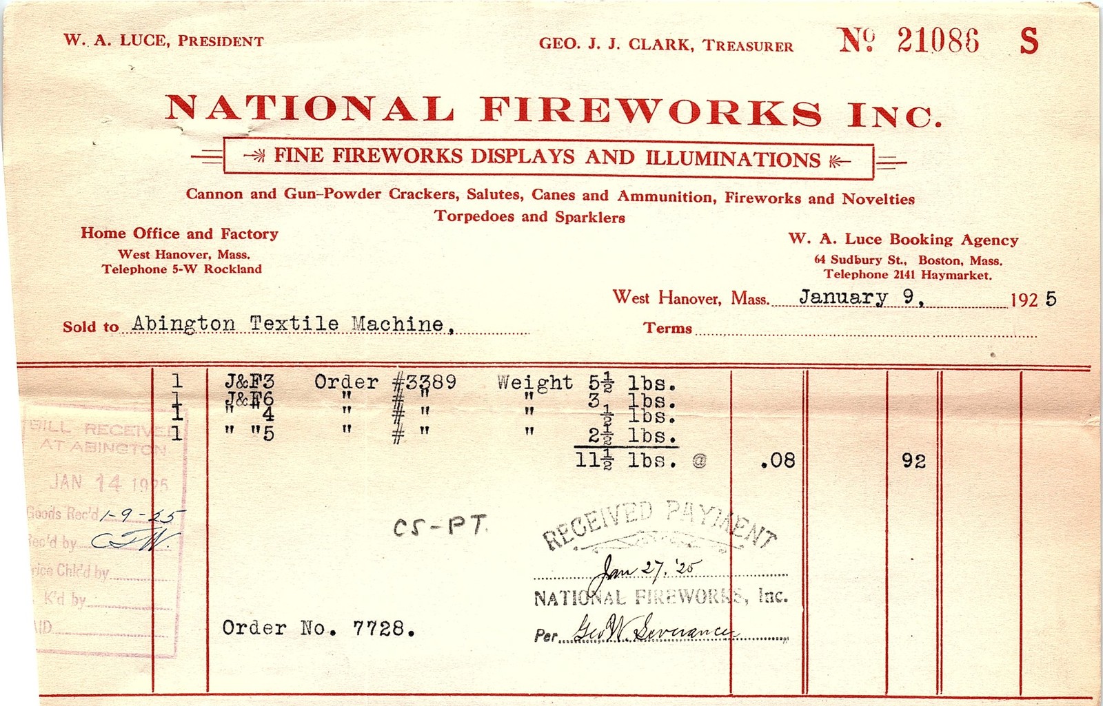 1925 National Fireworks Inc. paid billhead 1925 National Fireworks Inc. paid billhead