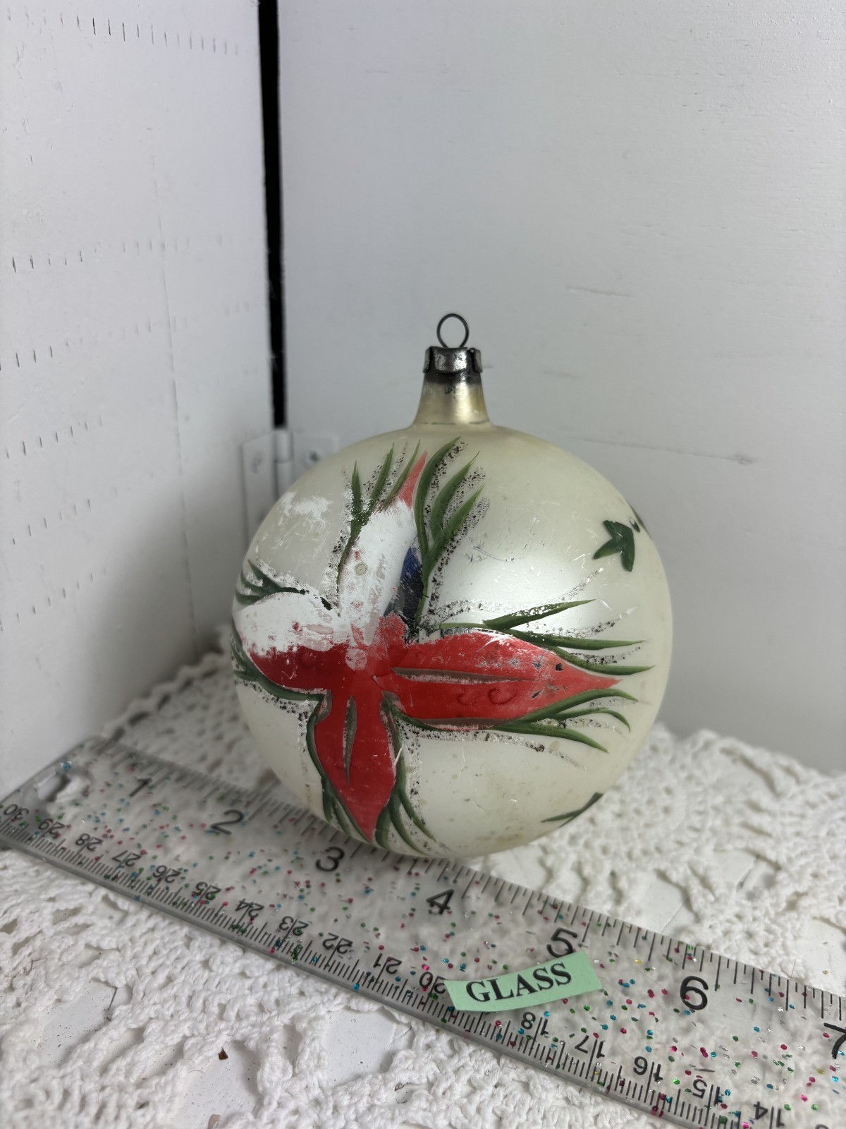 VTG Glass Large round Christmas Ornaments Poland 4" Green red VTG Glass Large round Christmas Ornaments Poland 4" Green red