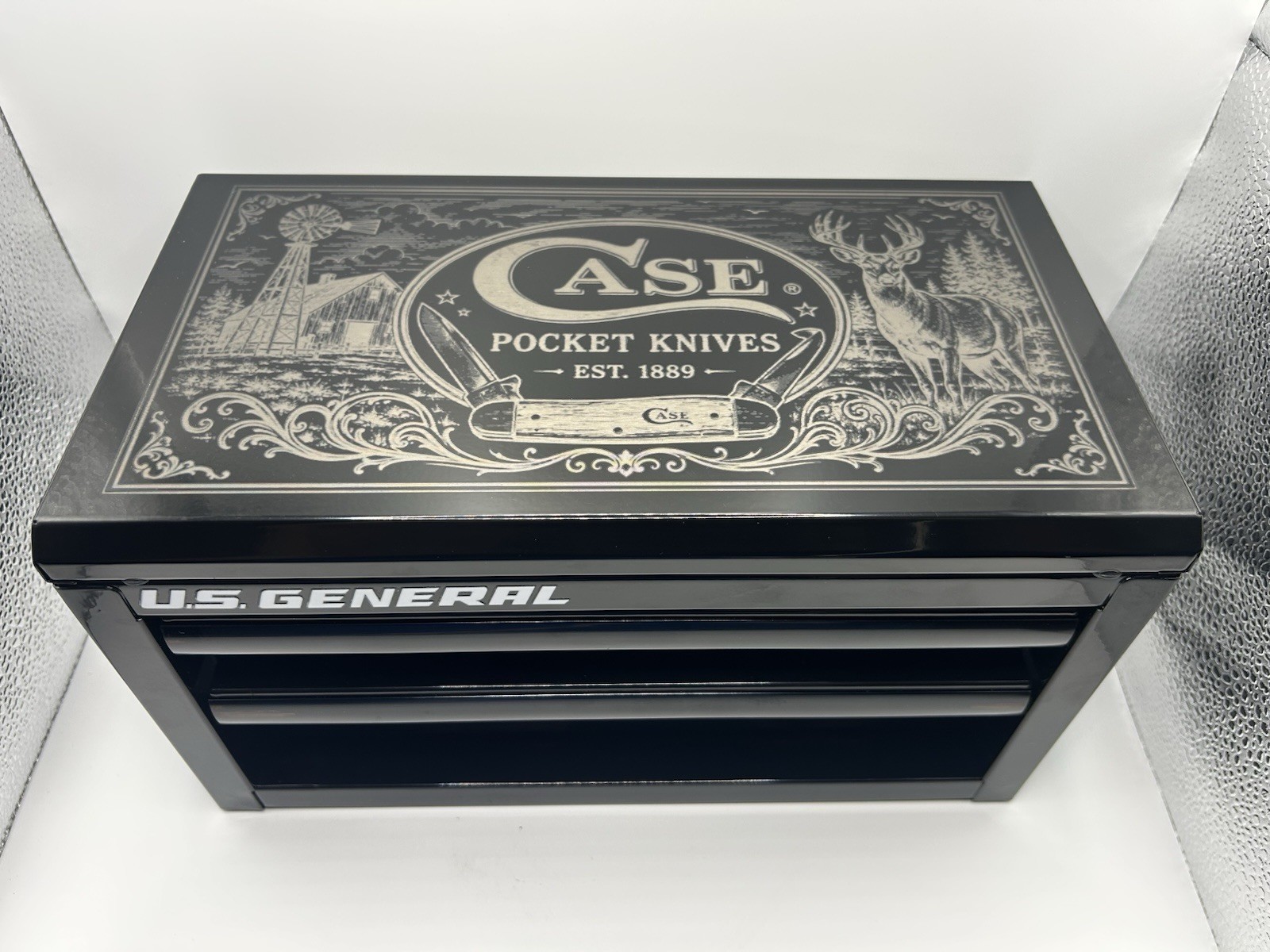 Custom Engraved Case XX Deer Scene US General Mini Toolbox Display Custom Engraved Case XX Deer Scene US General Mini Toolbox Display