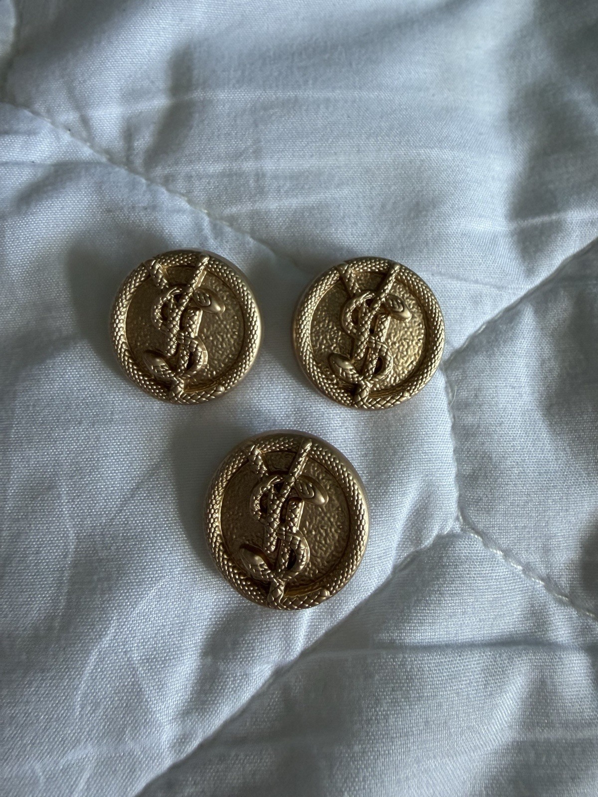 Yves Saint Laurent YSL Vintage Buttons Set Of 3 Gold Tone Snake Logo 20mm Yves Saint Laurent YSL Vintage Buttons Set Of 3 Gold Tone Snake Logo 20mm