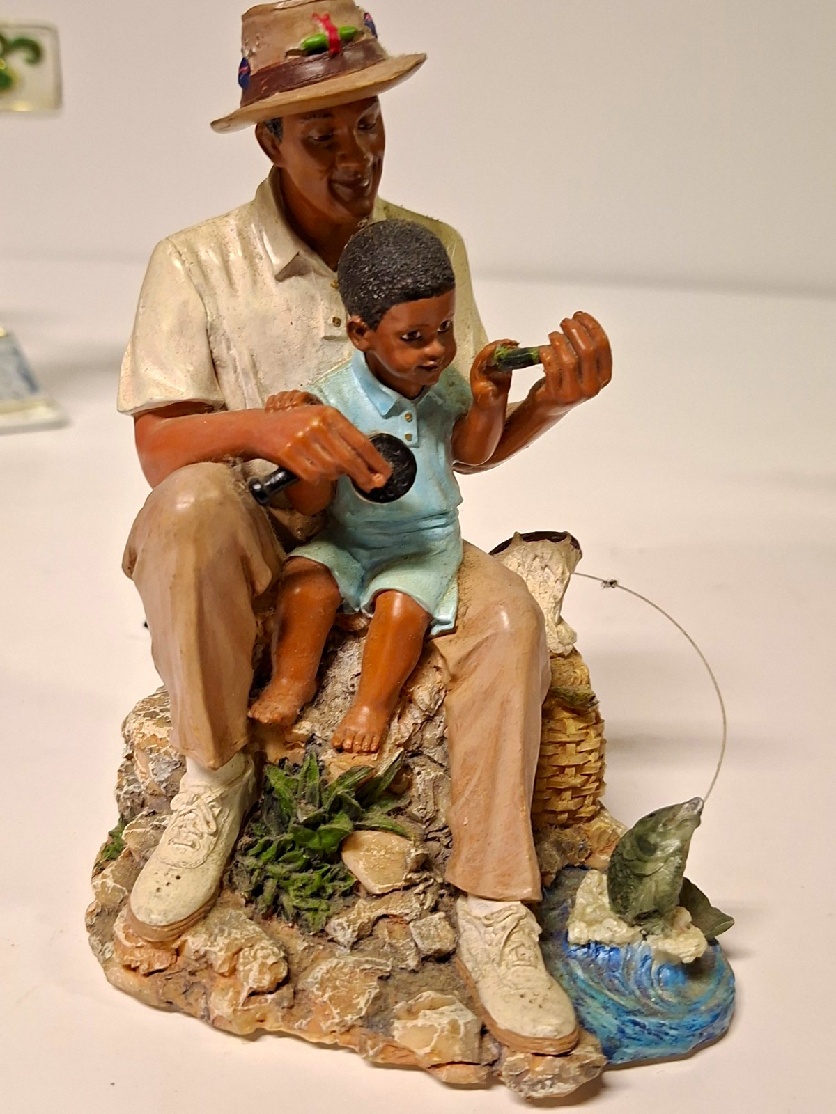 Father Son Fishing Figurine Boy Fish Resin Sculpture AS IS Broken Fishing Pole Father Son Fishing Figurine Boy Fish Resin Sculpture AS IS Broken Fishing Pole