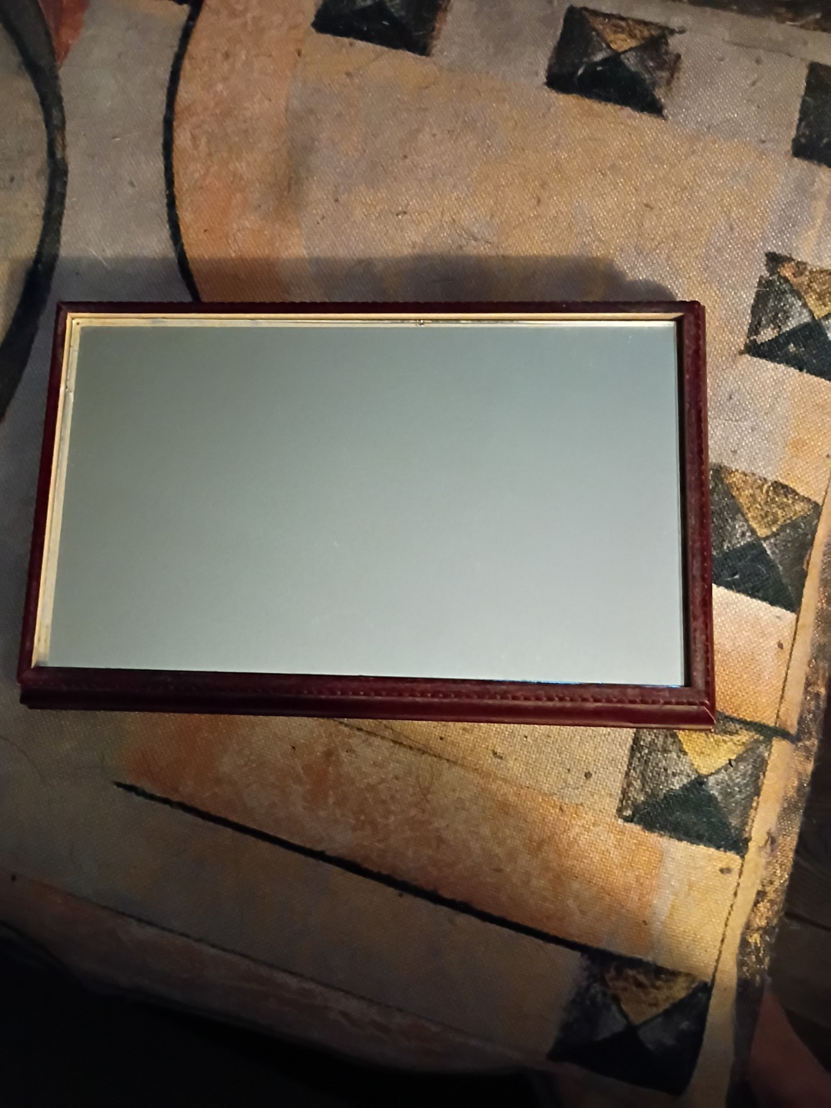 Vintage Rectangular Wood Mirror Vanity Tray 8x5