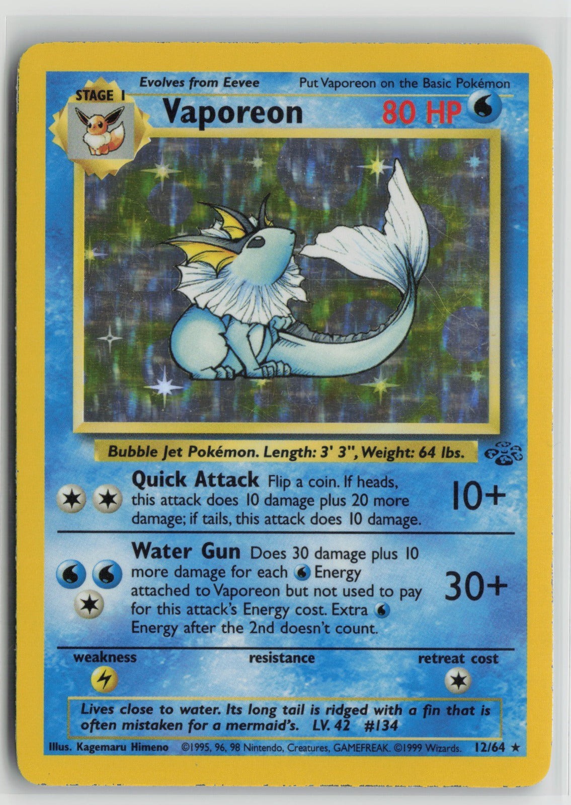 Vaporeon (12) Holo Rare Unlimited JU 12/64 MP Vaporeon (12) Holo Rare Unlimited JU 12/64 MP