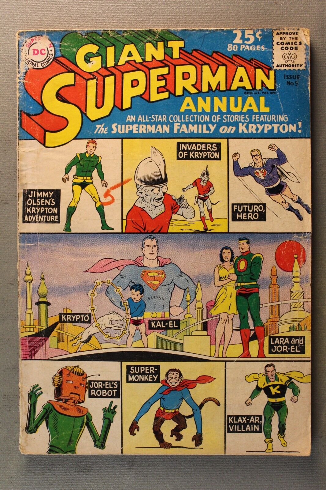 GIANT SUPERMAN ANNUAL ISSUE No. 5 ~ 80 Pages ~ Spine Damage, Worn, Inside good.