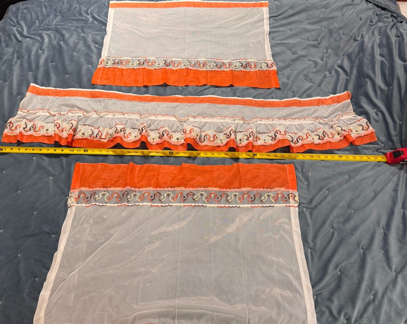 Vintage Orange Brown Kitchen Curtains 70s Valance Ruffle Mod Groovy Hippie A1