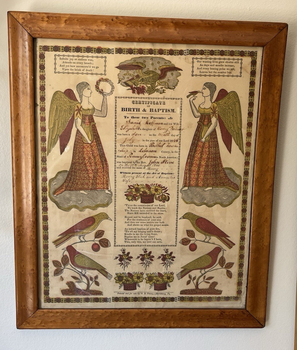 Antique Penn Dutch Fraktur 1846 Birth/Baptism Certificate by G Peters 1793-1847 Antique Penn Dutch Fraktur 1846 Birth/Baptism Certificate by G Peters 1793-1847
