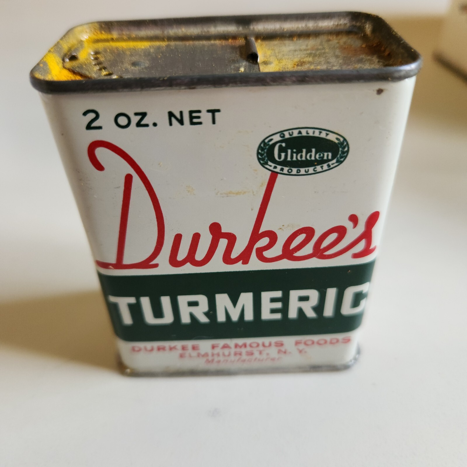Vtg Durkees Tumeric Metal Spice Tin Cursive Writing Elmhurst NY Grocery 2 oz Vtg Durkees Tumeric Metal Spice Tin Cursive Writing Elmhurst NY Grocery 2 oz