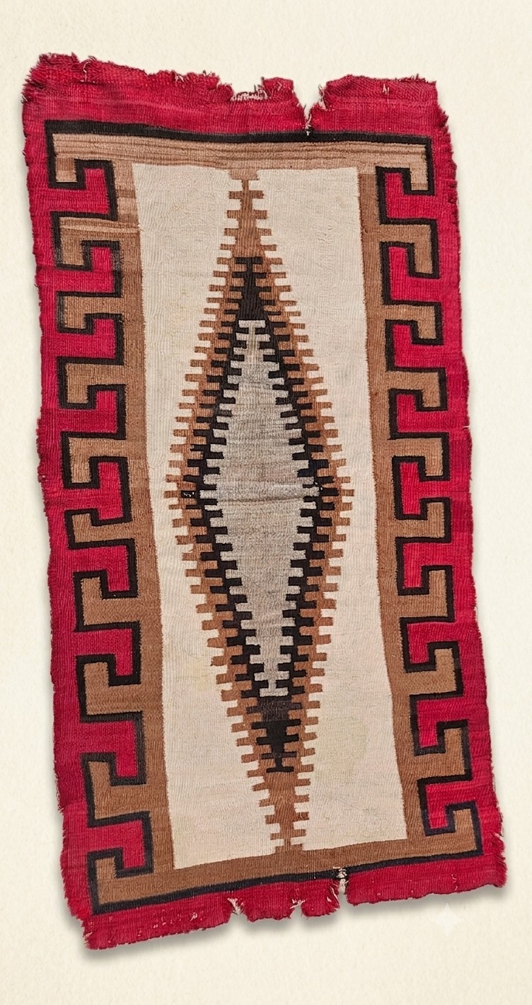 Antique Navajo Rug c. 1910-1930s Ganado Klagetoh Greek Key Border 35" x 67.5" Antique Navajo Rug c. 1910-1930s Ganado Klagetoh Greek Key Border 35" x 67.5"