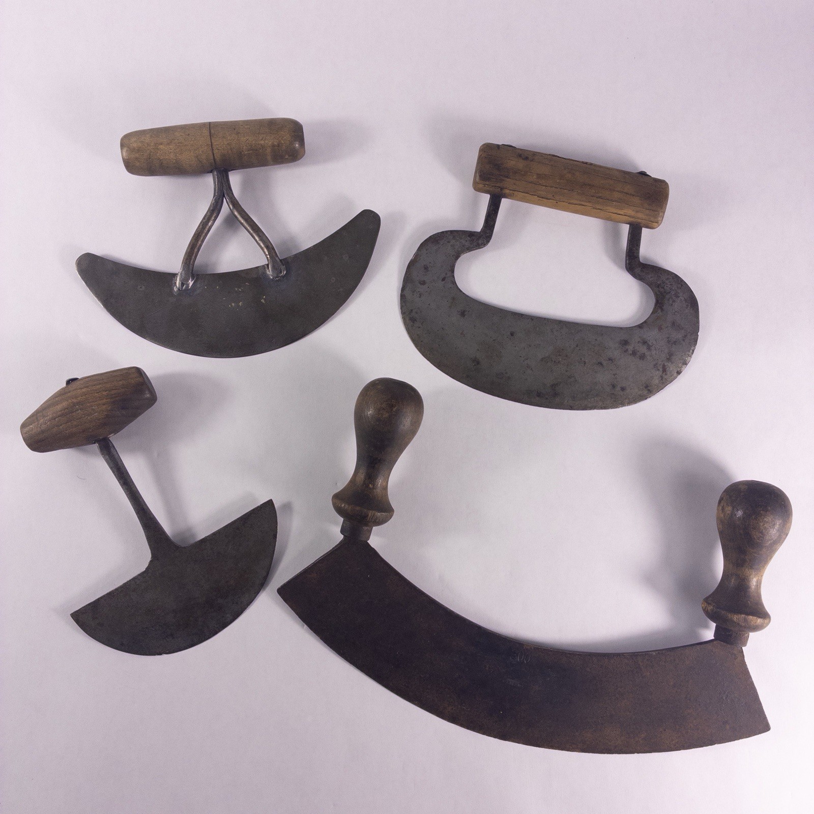 4 Antique 19th Century Hand Forged Steel Blade Food Choppers w/ Wood Handles Old 4 Antique 19th Century Hand Forged Steel Blade Food Choppers w/ Wood Handles Old