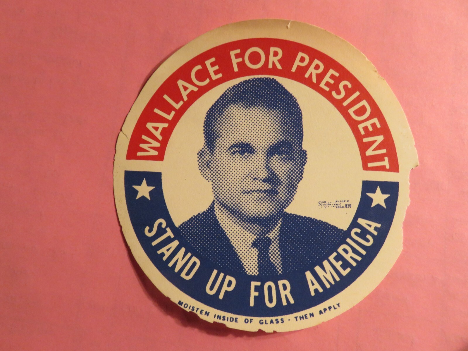 Vintage GEORGE WALLACE FOR PRESIDENT DECAL Vintage GEORGE WALLACE FOR PRESIDENT DECAL