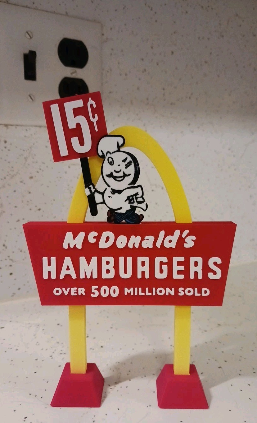 McDonalds *LEFT FACING* "SPEEDEE" Sign. 3d Print Mini-Replica from the 50s-60s