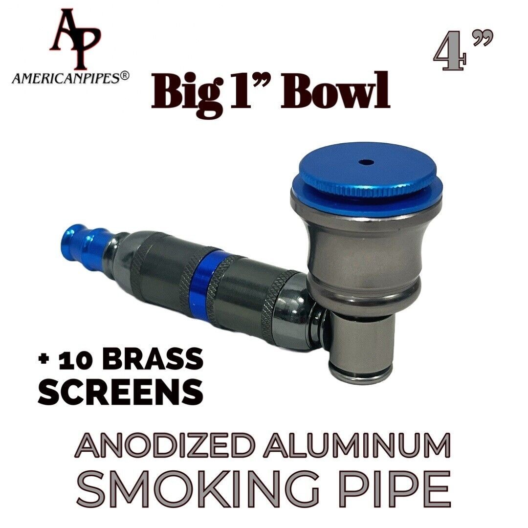 Blue and gray metal anodized  American pipes 4 " with 1" brass screens